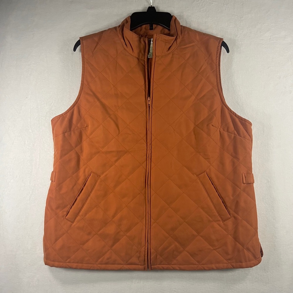Orvis Quilted Vest Women L Orange Full Zip Pockets Mock Neck Outdoor Casual‎